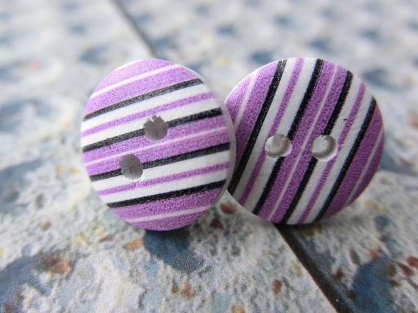 Holz Knopf Ohrstecker Streifen Stripes